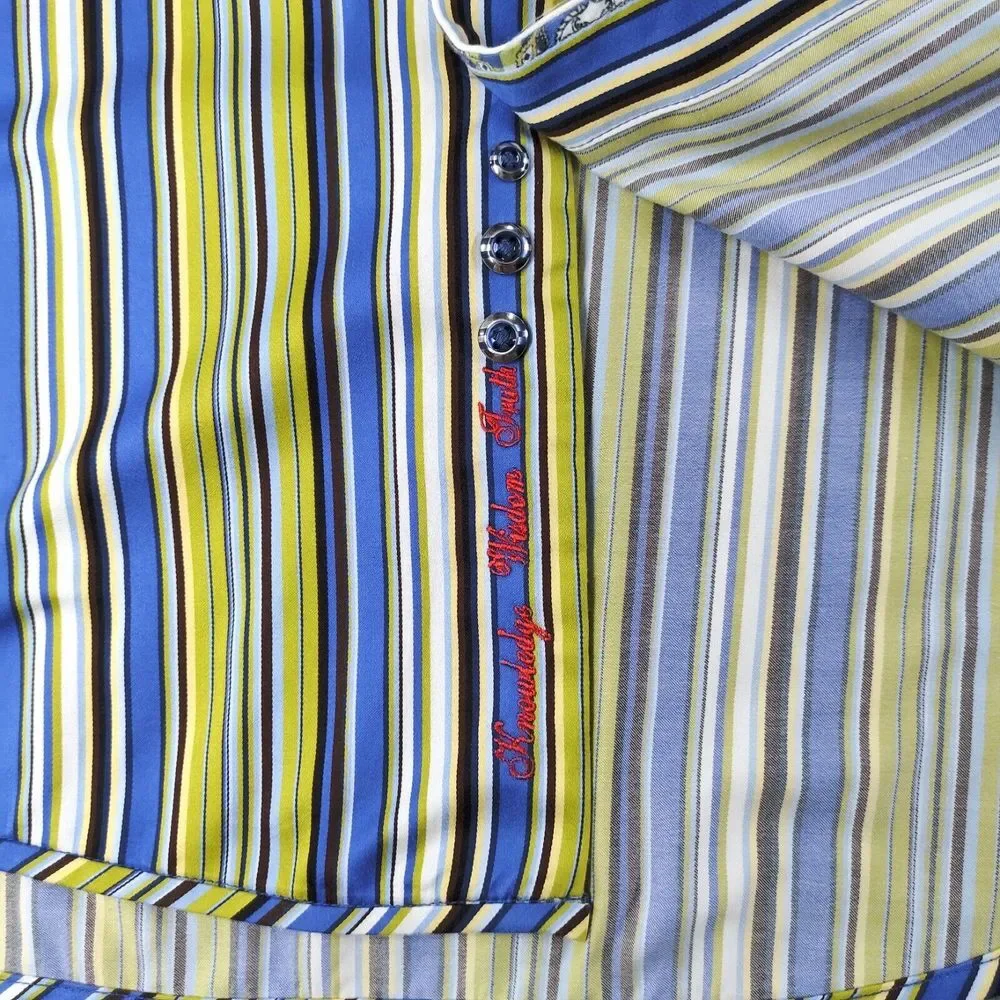 Robert Graham Shirt Mens XL Green Striped Classic Fit Flip Cuff Button Down